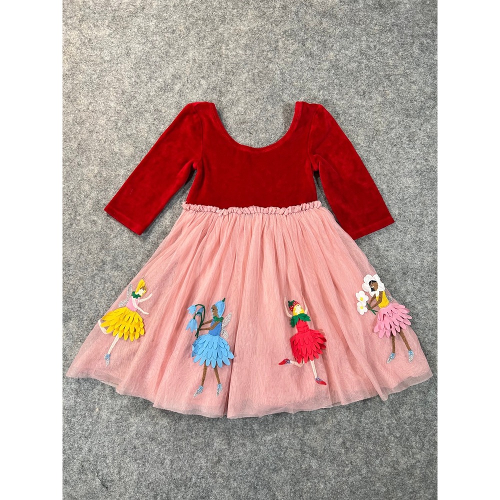 Mini Boden Dress Girls 4-5 Red Pink Velvet Tulle Bodice Fairy Tutu Party Holiday